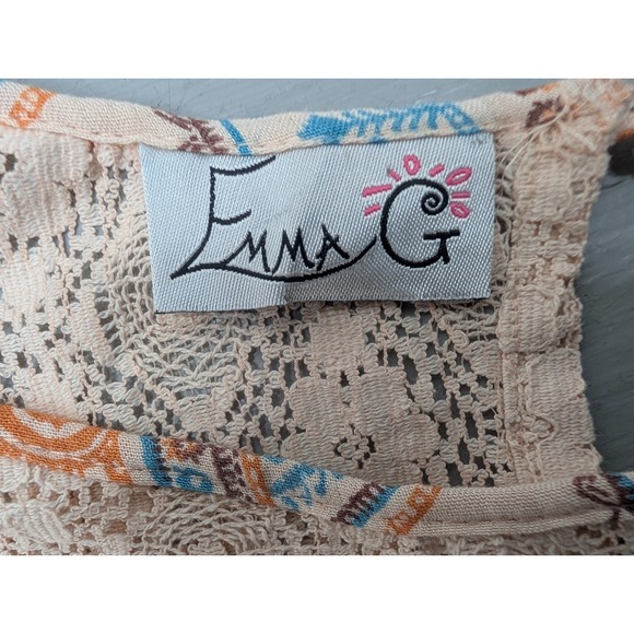 Emma G Cold Shoulder Top Crochet Lace Peasant Boho Tunic Rayon Womens Size L NWT - Picture 2 of 11